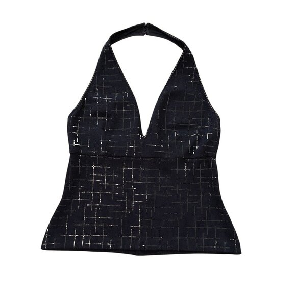 St John Womens Black Halter Tank Top Size Large Santana Knit USA Rhinestone Glam - Picture 1 of 11